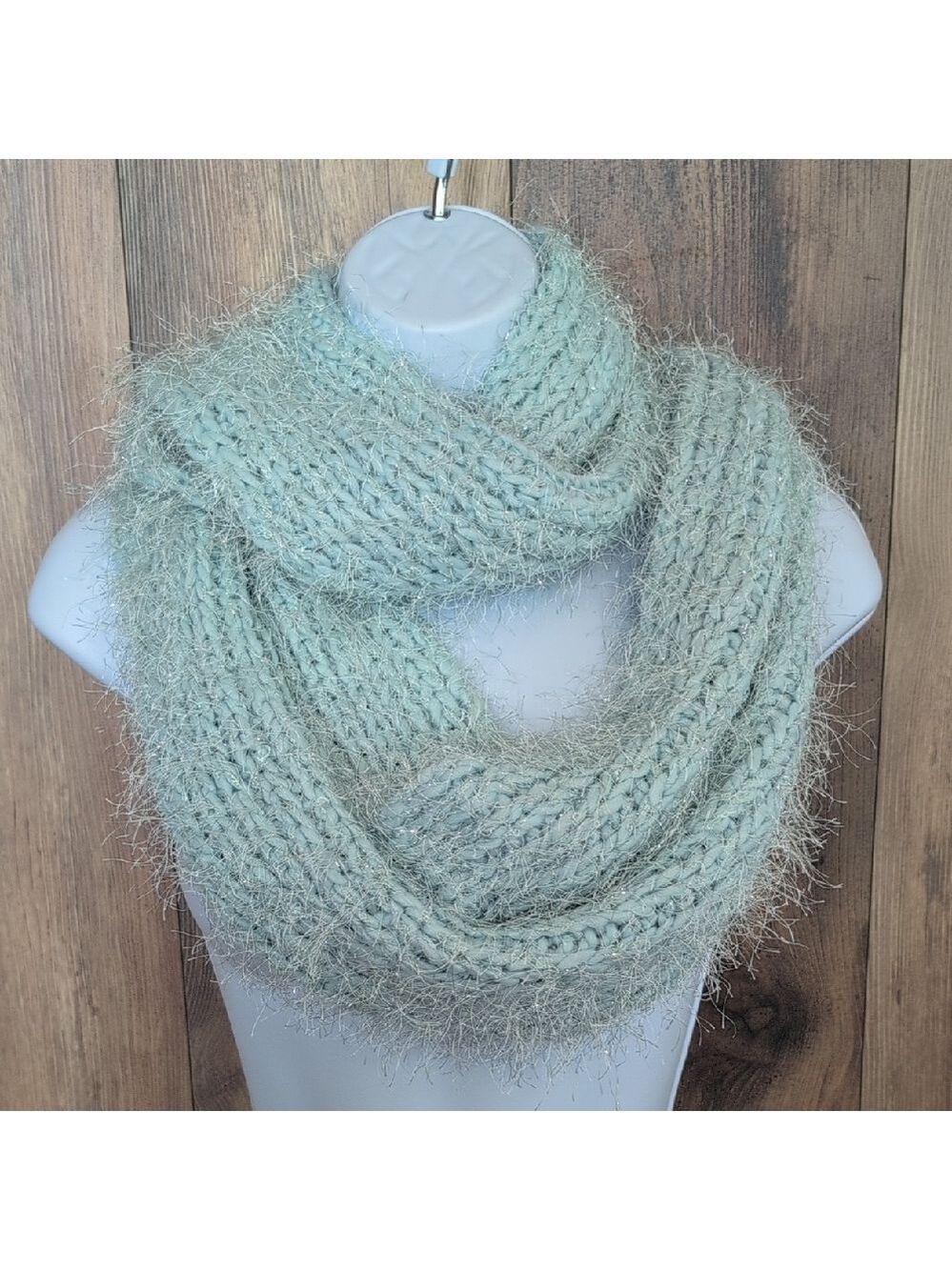 Icing Mint Fuzzy Sparkling Knit Infinity Scarf